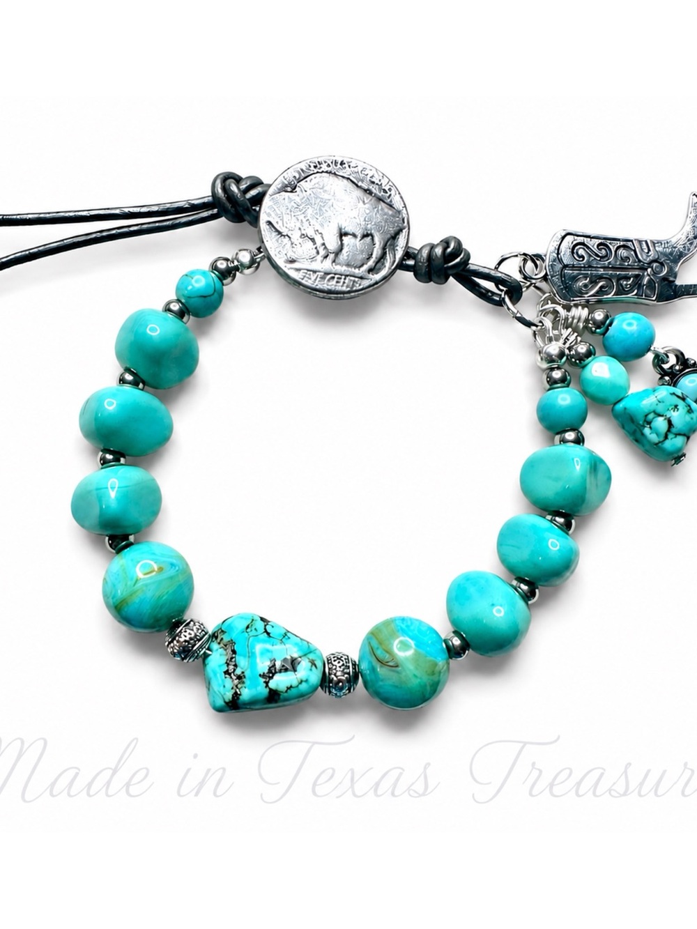 Hand Crafted Synthetic Turquoise and Silver Charm Bracelet